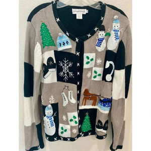 Compliments Women's Vintage Christmas Cardigan Sweater Size S Multicolor